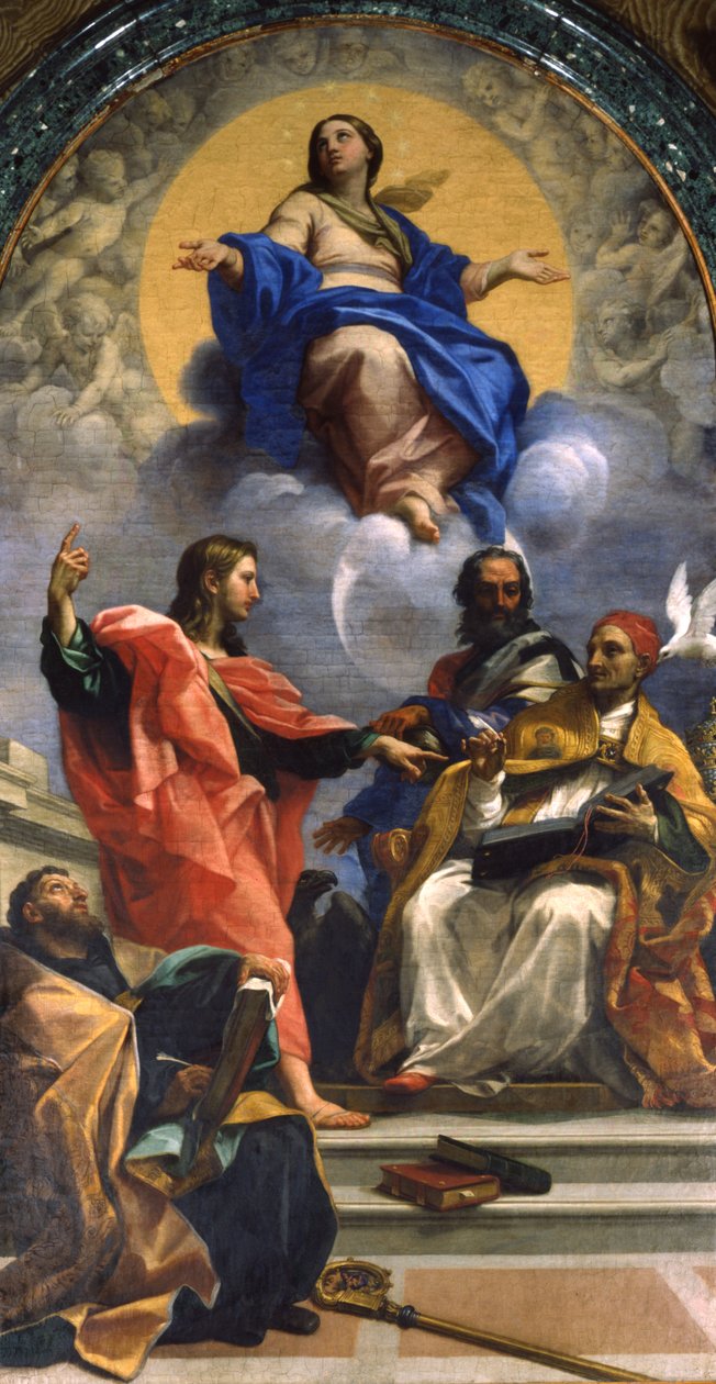 Den obefläckade avlelsen med Johannes och Augustinus av Carlo Maratta or Maratti