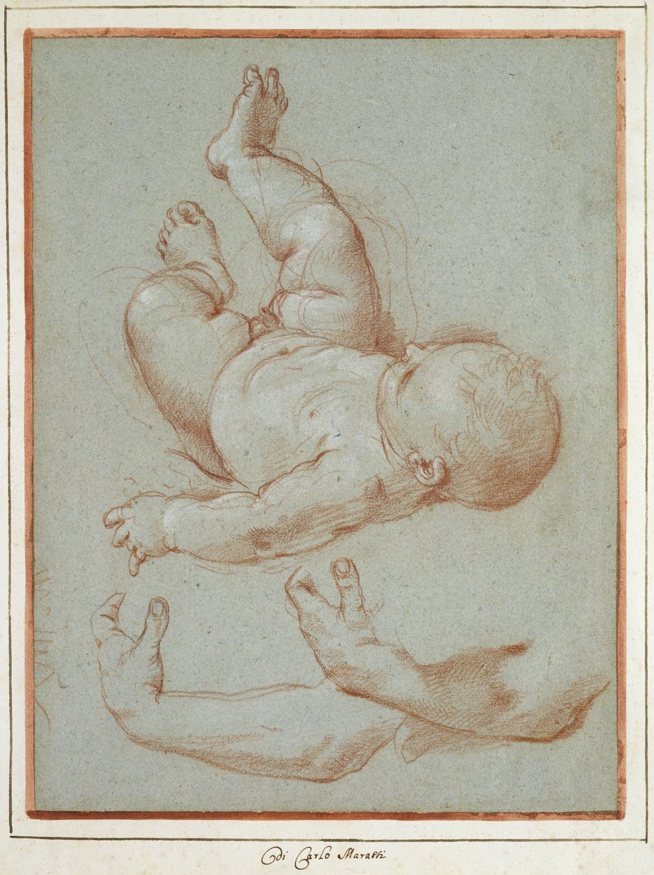Romulusbarnet och två studier av en mans vänstra arm (krita på papper) av Carlo Maratta or Maratti