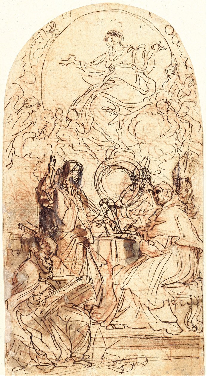 Madonna på en halvmåne och fyra heliga av Carlo Maratta or Maratti