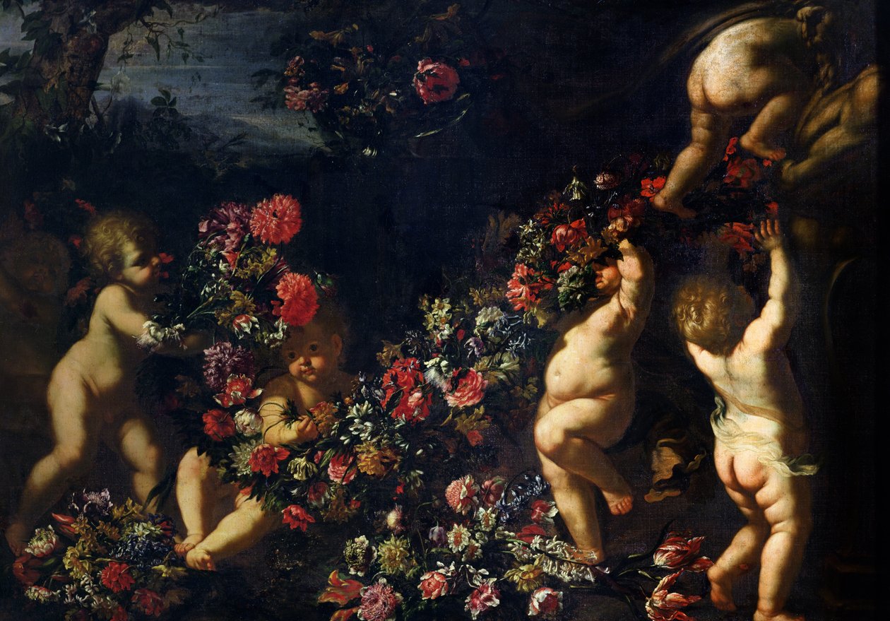 Putti som leker med blomsterkransar av Carlo Maratta or Maratti