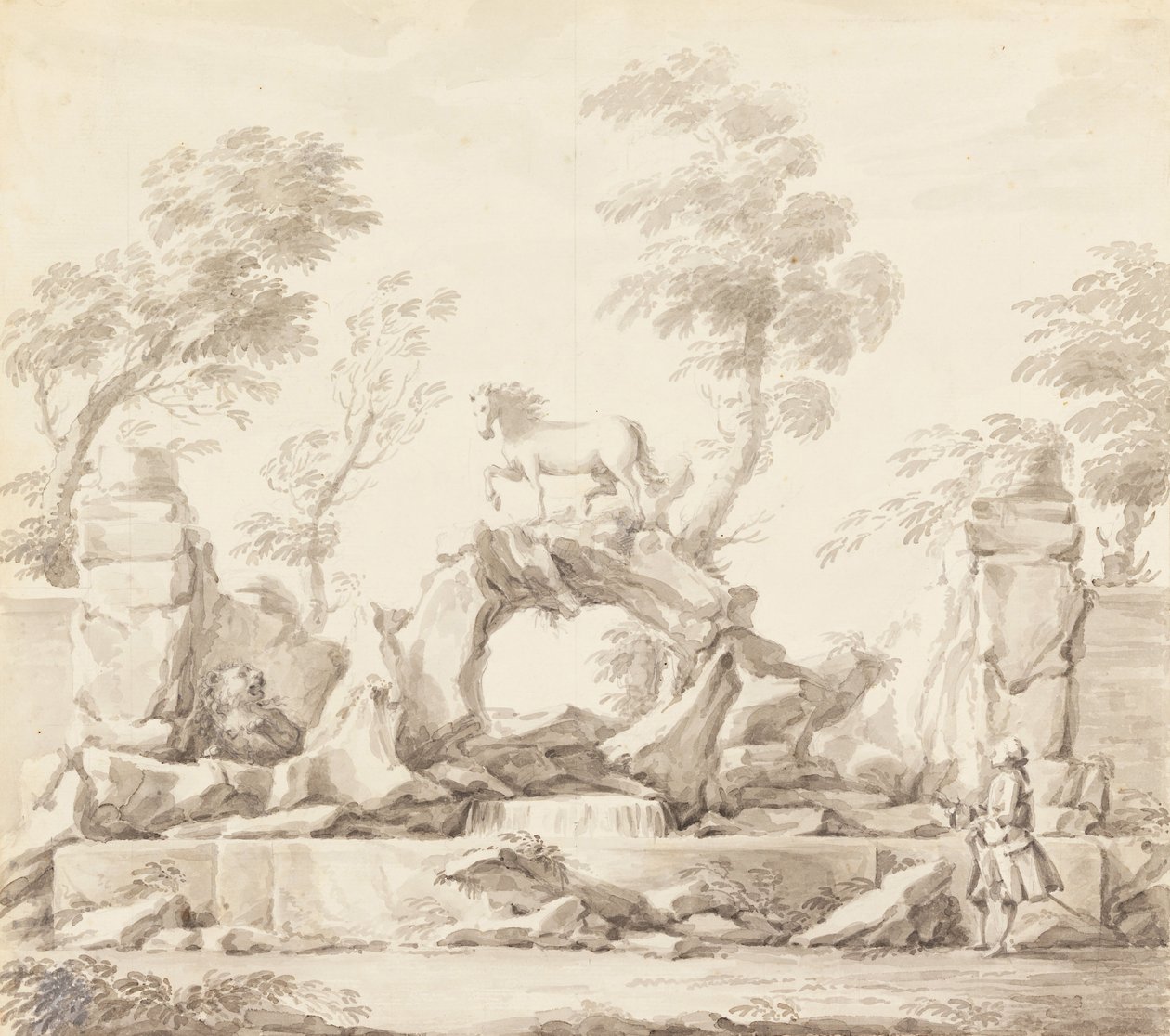 Design för en fontän med Pegasus, för Villa Albani, Rom av Carlo Marchionni