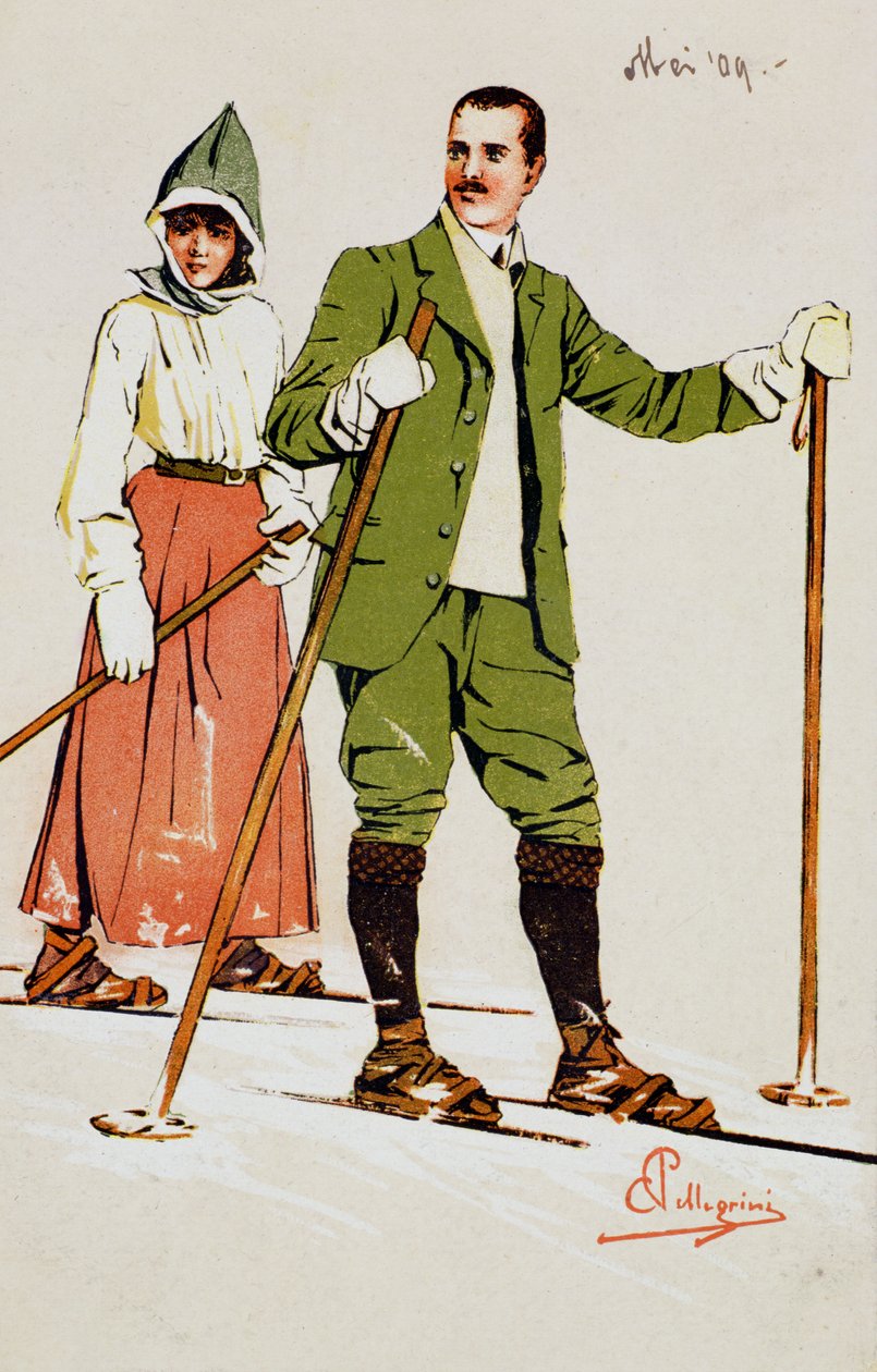 Två skidåkare, 1909 av Carlo Pellegrini