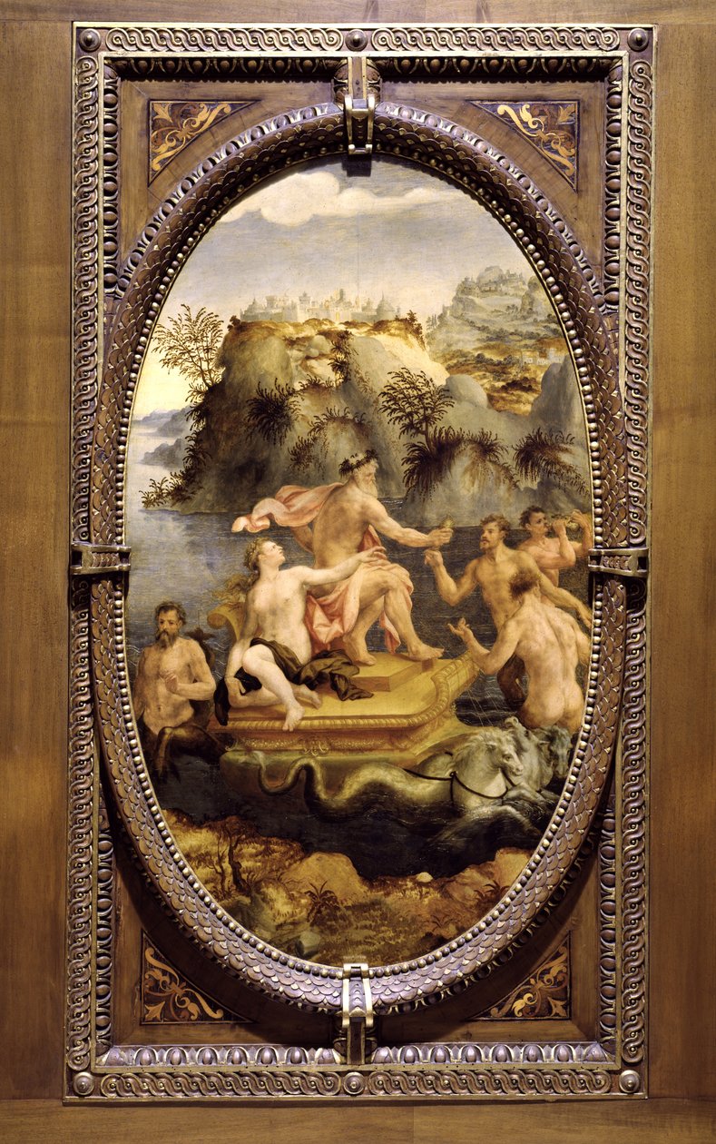 Neptunus och amfitrit, 1572 (olja på skiffer) av Carlo Portelli