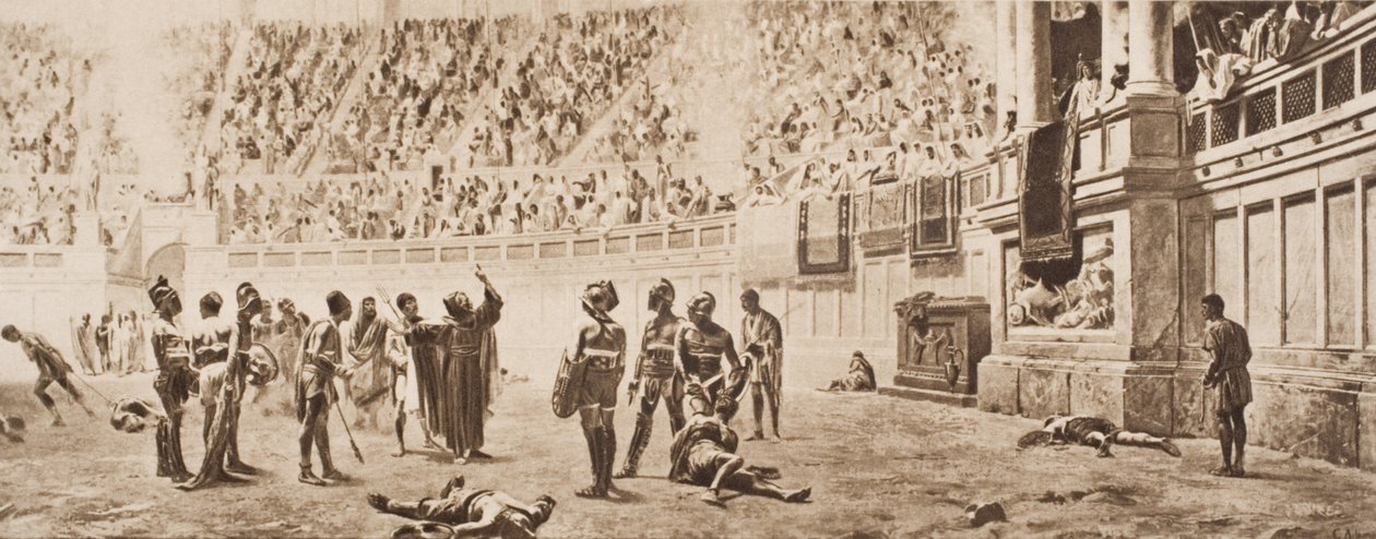 Munken Almachius försöker stoppa gladiatorialstriden, illustration från 