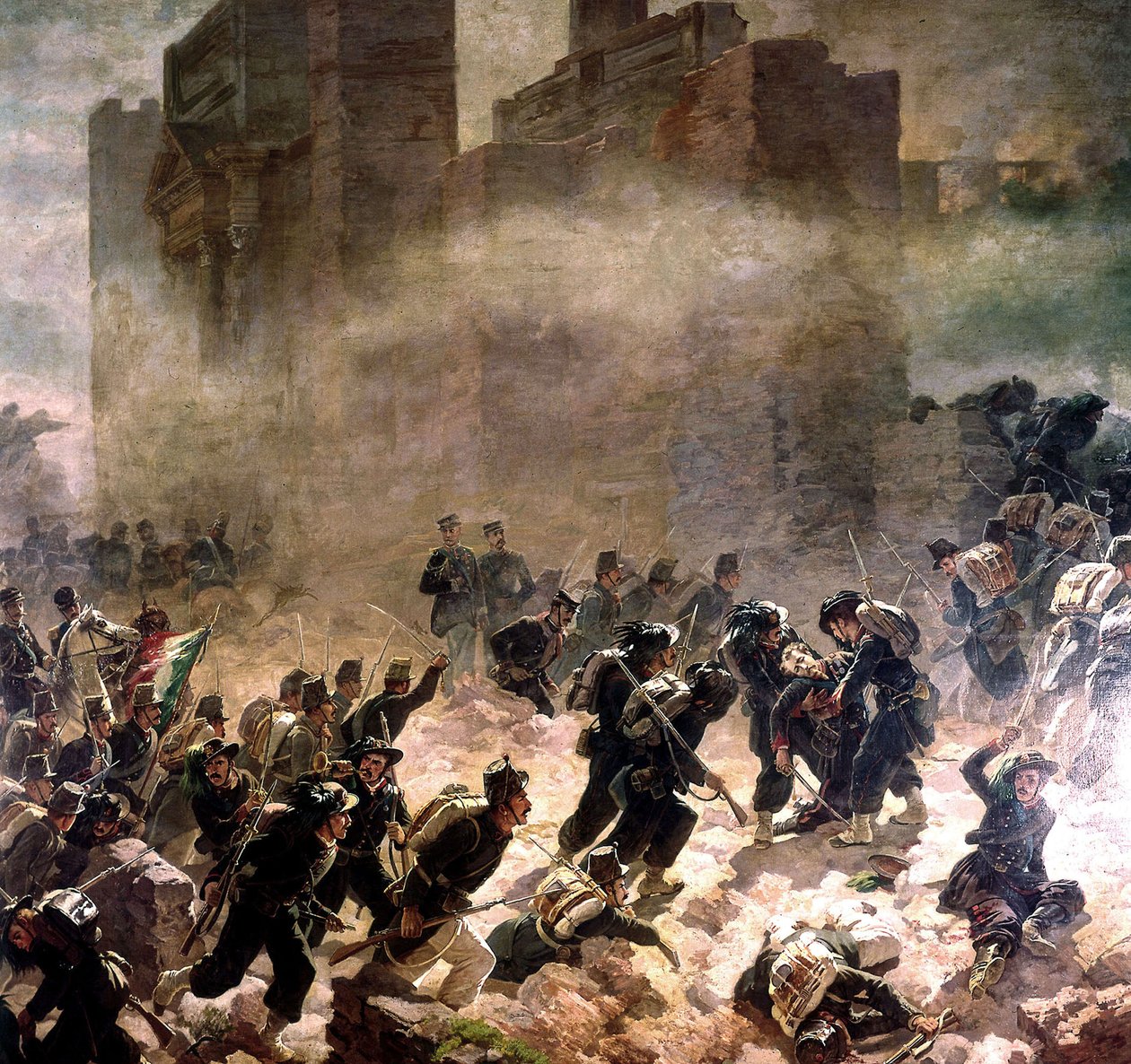 intrång i Pia-porten i Rom vid tiden för Risorgimento (Italiens enande) 1870 (olja på duk) av Carlo Ademollo