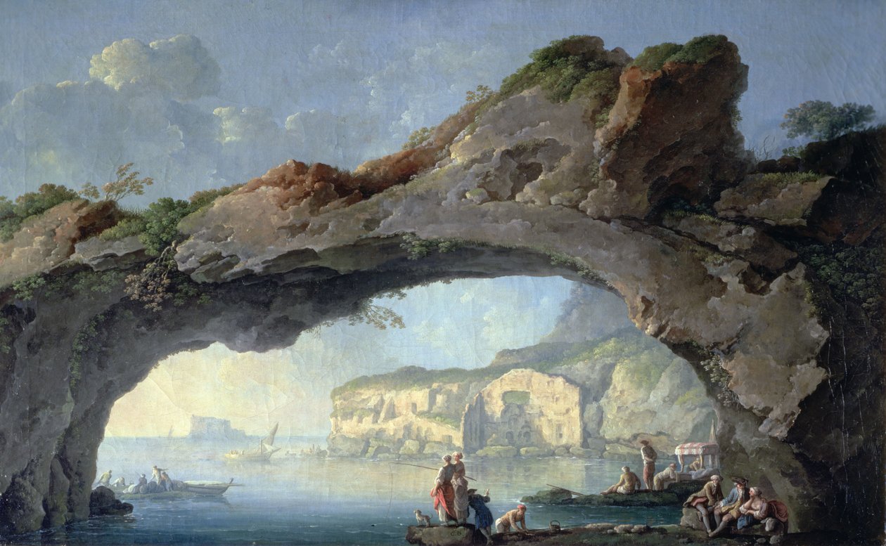 En stor stenbåge med utsikt över Neapelhavet av Carlo Bonaria or Bonavia