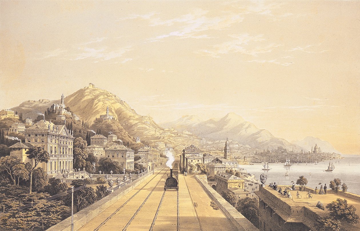 Frontispice från "Utsikter över järnvägen mellan Turin och Genua", 1853 av Carlo Bossoli