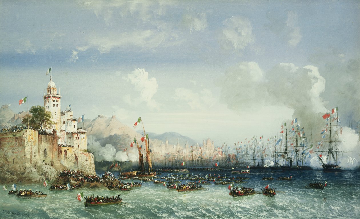 Kriget i Italien: Genua, kejsar Napoleon III:s ankomst, 1859 av Carlo Bossoli