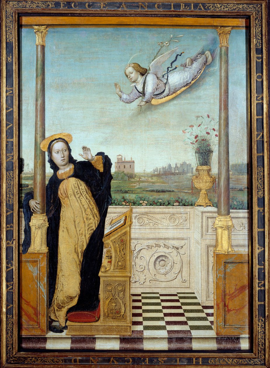 Kungörelse. Centralpanel av en triptyk. Målning av Carlo Di Giovani Braccesco (1478-1501) av Carlo Braccesco