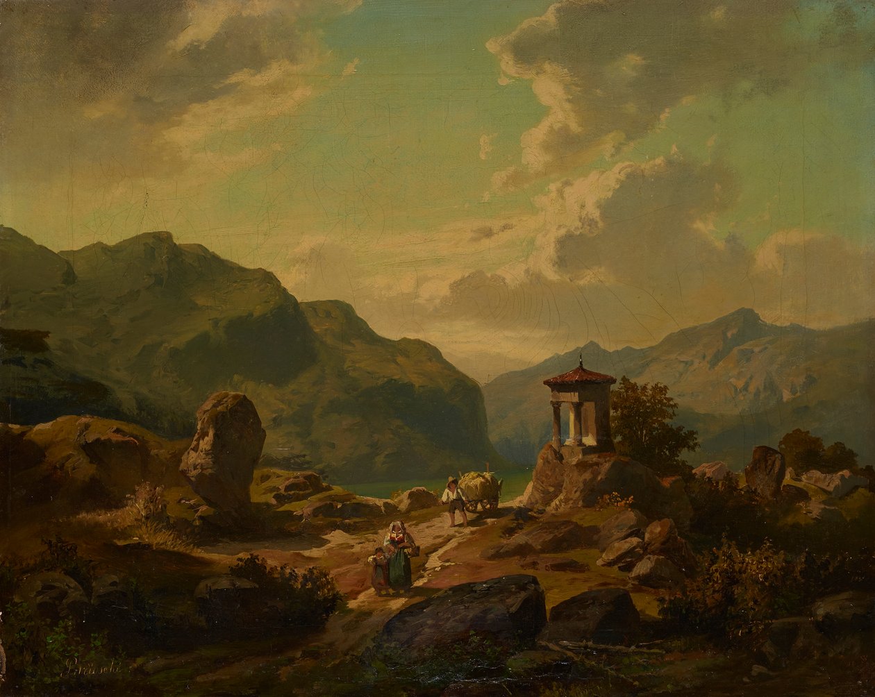 Berglandskap med en sjö av Carlo Brioschi