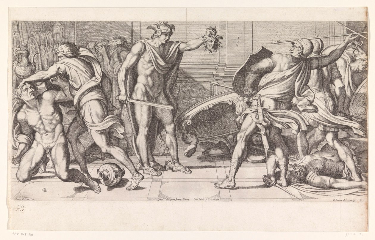Phineus och hans undersåtar förvandlades till sten Målningar i Palazzo Farnese i Rom (serietitel) Galeria nel Palazzo Farnese i Roma (serietitel) av Carlo Cesio