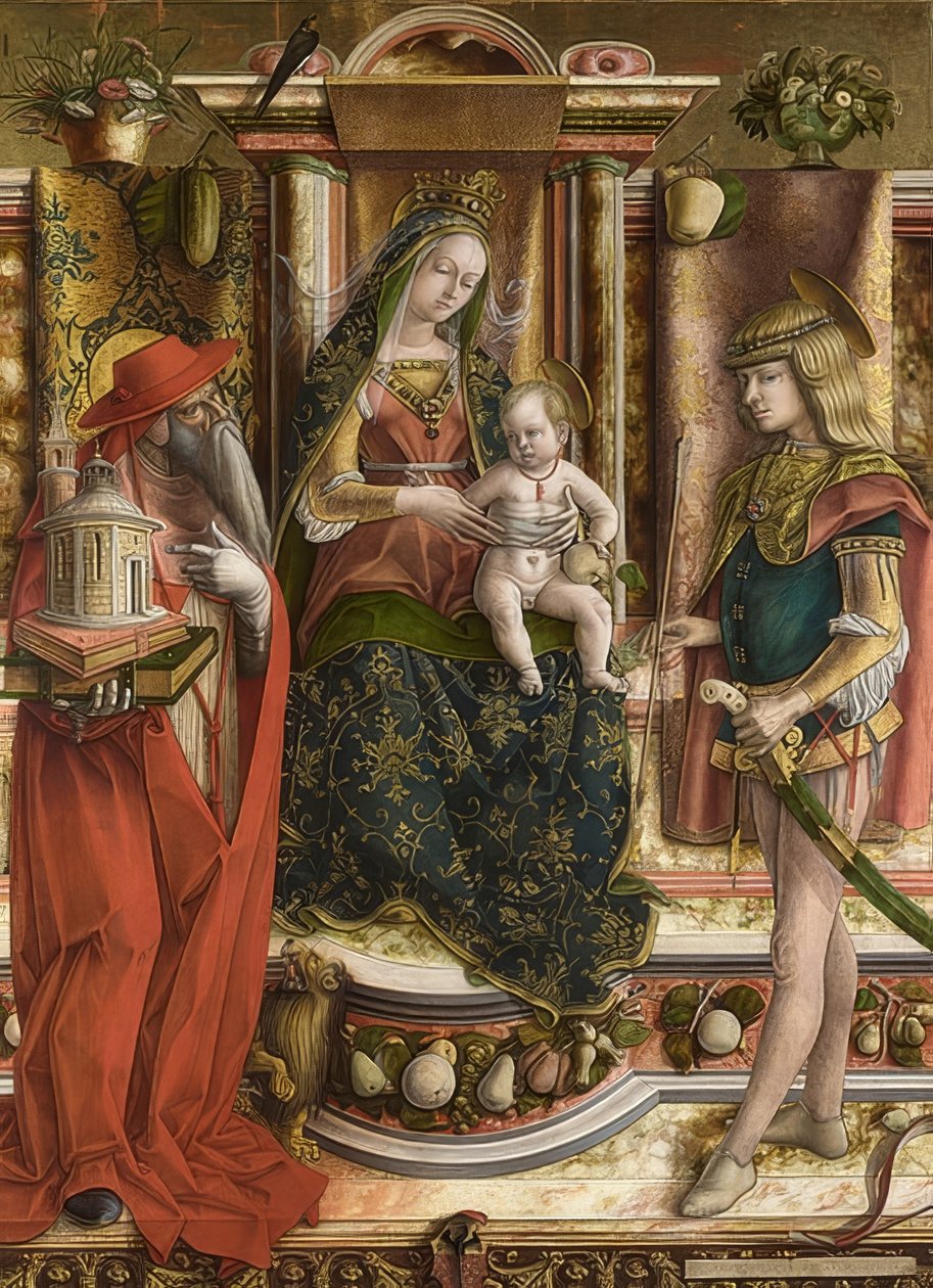 Vår Fru av svalan (Madonna mit der Schwalbe). Nach 1490 av Carlo Crivelli