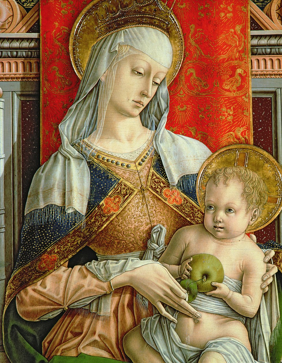Madonna och barn, detalj från polyptiken SantEmidio, 1473 tempera på paneldetalj av 76636 av Carlo Crivelli