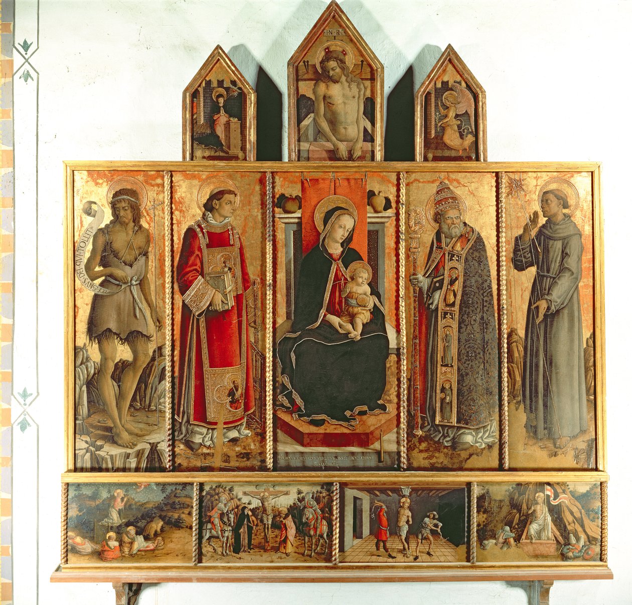 Madonna och barn med helgon, polyptyk, 1468 (tempera på panel) av Carlo Crivelli