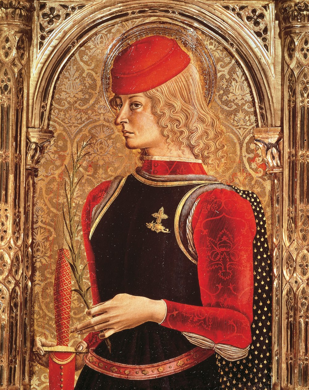Representation av St George, detalj av altartavlan, av Carlo Crivelli (ca 1430-1493 ungefär). Sakramentets kapell, katedralen i Ascoli Piceno, Marche. av Carlo Crivelli