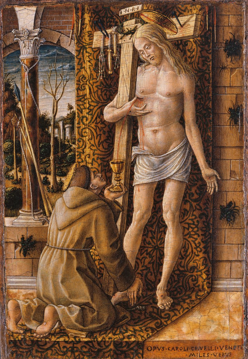 Sankt Franciskus samlar in Kristi blod av Carlo Crivelli