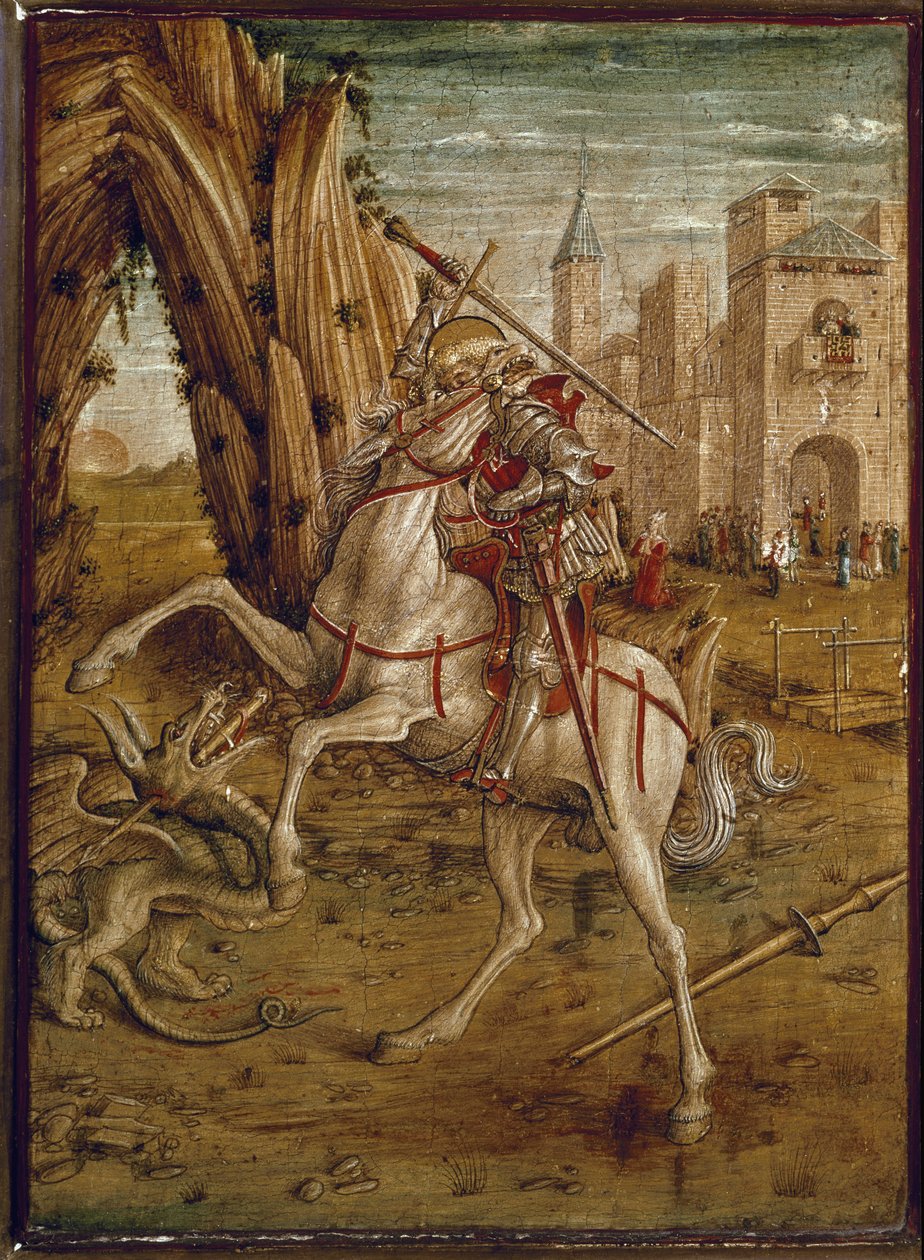 Saint George Killing the Dragon (Predelle of Pala Odoni) - Tempera på trä, efter 1490 av Carlo Crivelli