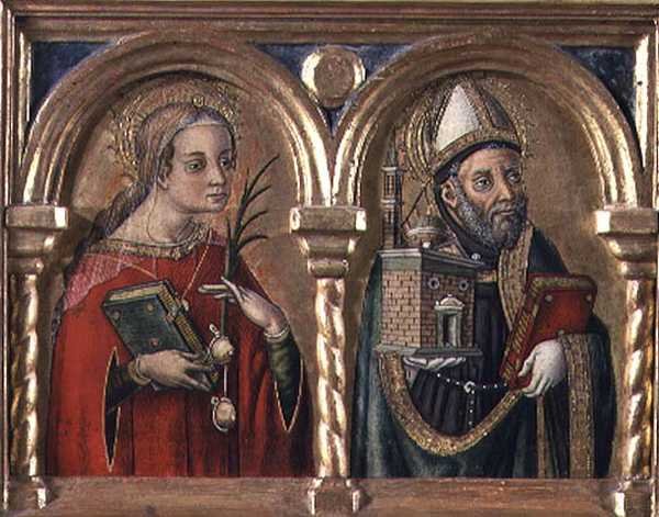 St. Agatha och St. Augustine (predellapanel) (detalj av 57606) av Carlo Crivelli