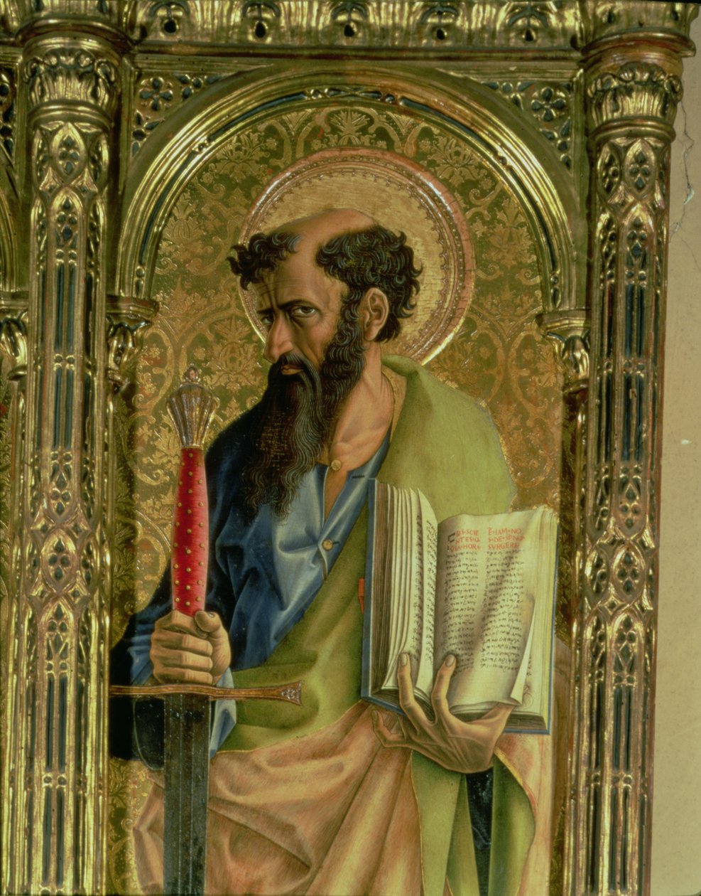 St. Paul, detalj från polyptyken SantEmidio, 1473 tempera på paneldetalj av 76636 och 76646 av Carlo Crivelli