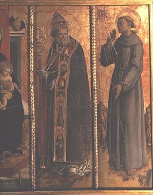 St. Sylvester og St. Francis, detalje fra San Silvestro polytychswed av Carlo Crivelli