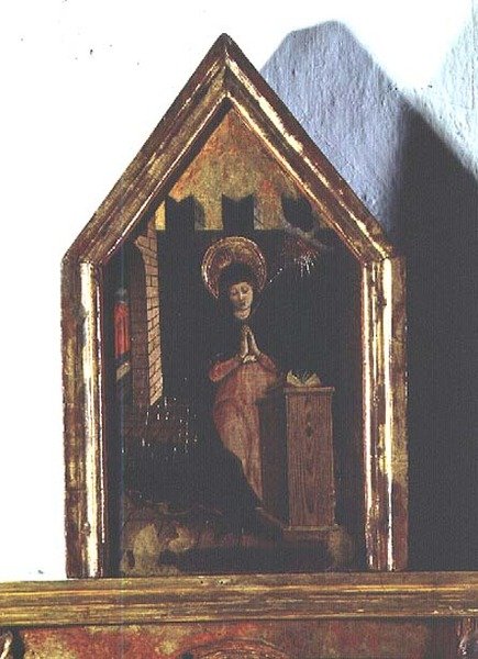 Bebådelsen, detalj av polyptyken San Silvestro av Carlo Crivelli