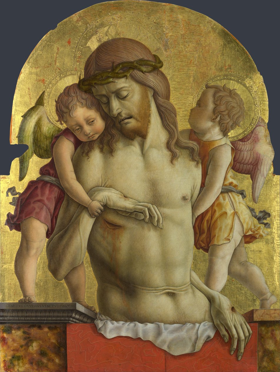 The Dead Christ med stöd av Two Angels av Carlo Crivelli