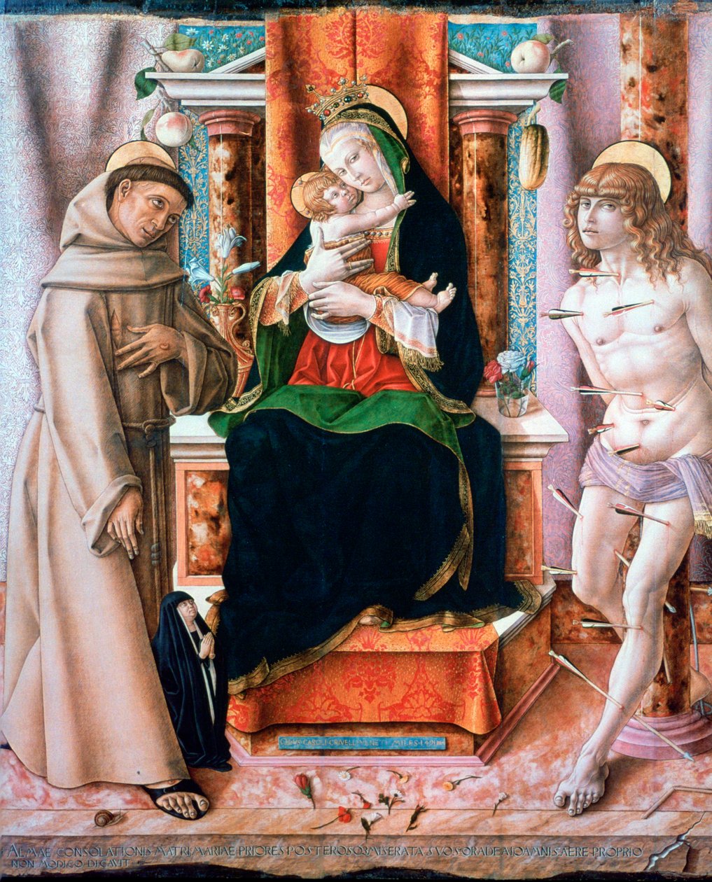 Jungfrun och barnet med de heliga Franciskus och Sebastian, 1491 av Carlo Crivelli