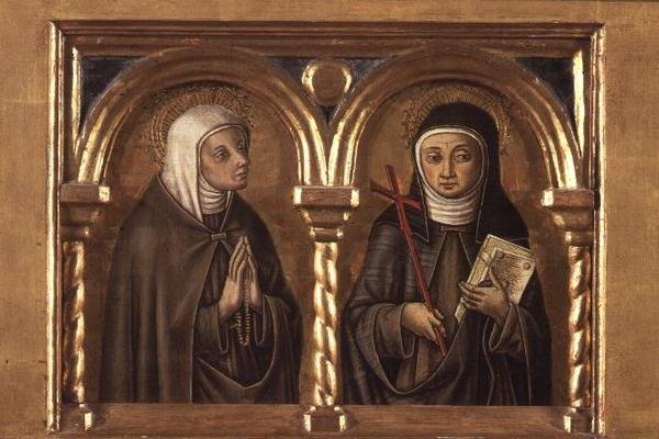 Oidentifierad kvinna och St. Clare of Assisi (predellapanel) (detalj av 57606) av Carlo Crivelli