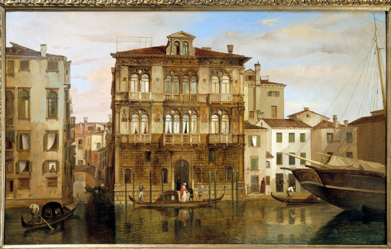 Maria Taglioni i en gondol framför sin byggnad i Venedig, av Carlo Ferrari (1813-1871) av Carlo Ferrari