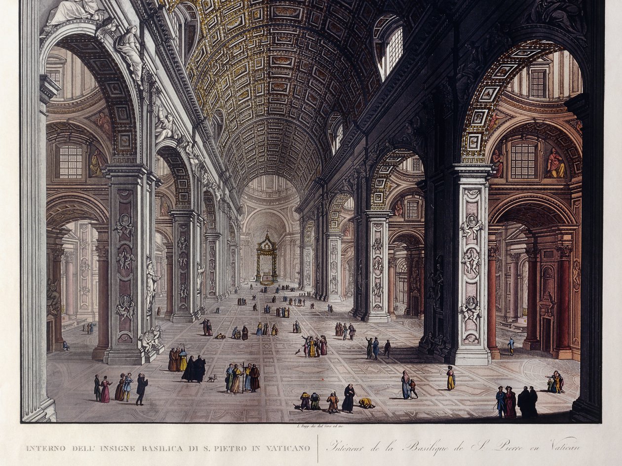 Interiör av den stora basilikan San Pietro i Vatikanen, av Carlo Gilio
