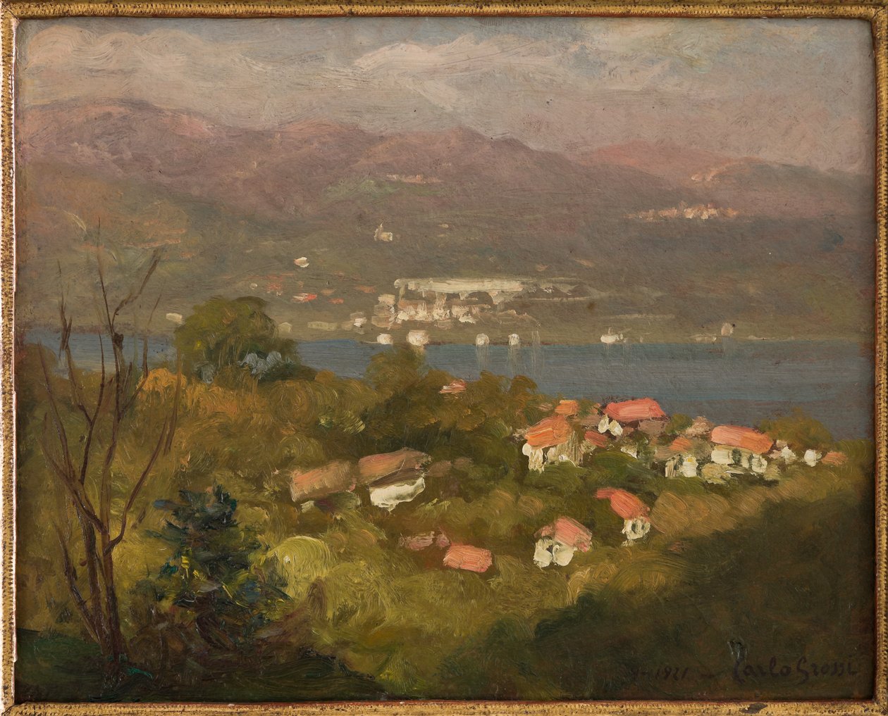 Landskap i Lombardiet, september 1921 (olja på kartong) av Carlo Grossi