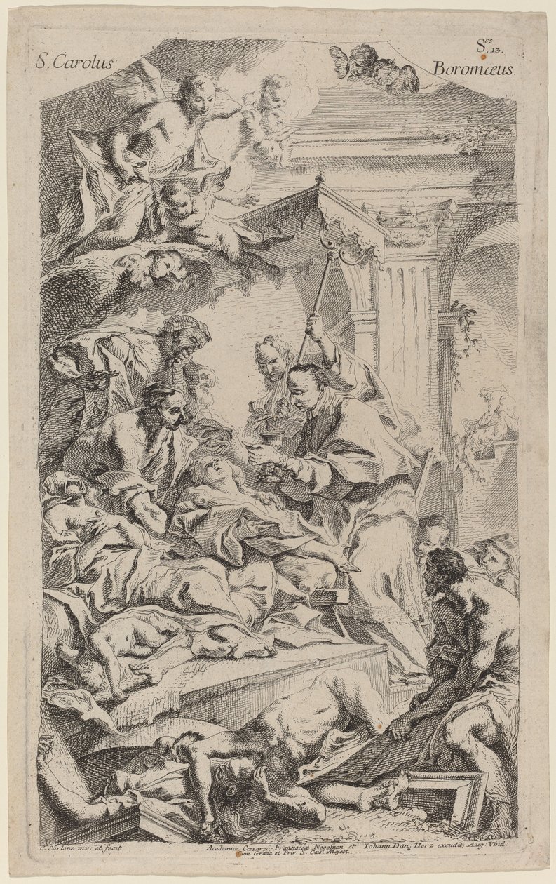 San Carlo Borromeo ger sista nattvarden till pestens offer av Carlo Innocenzo Carlone