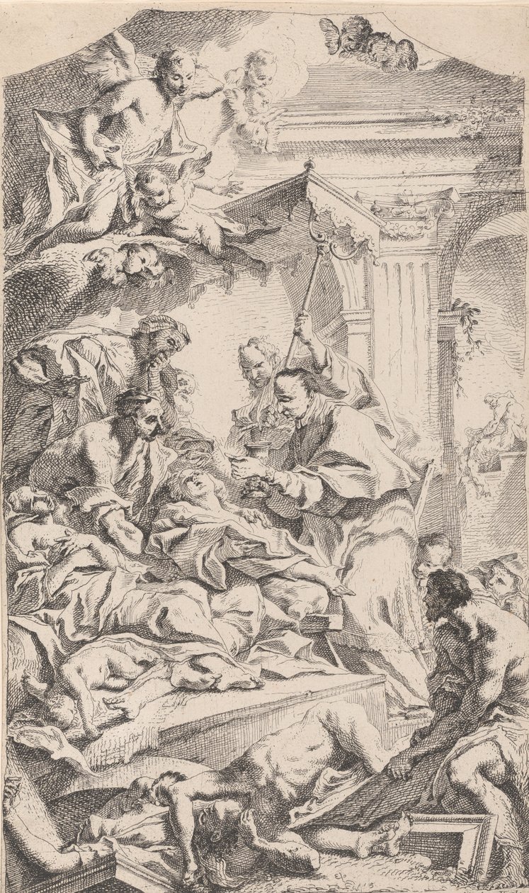 Saint Charles ger nattvard åt de pestdrabbade, 1725-75. av Carlo Innocenzo Carloni
