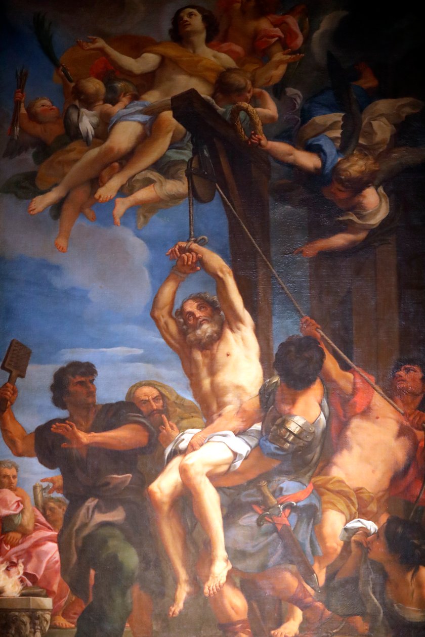 Blaise av Sebaste är vördad som ett kristet helgon och martyr. Målning. Genua. Italien. av Carlo Maratta or Maratti