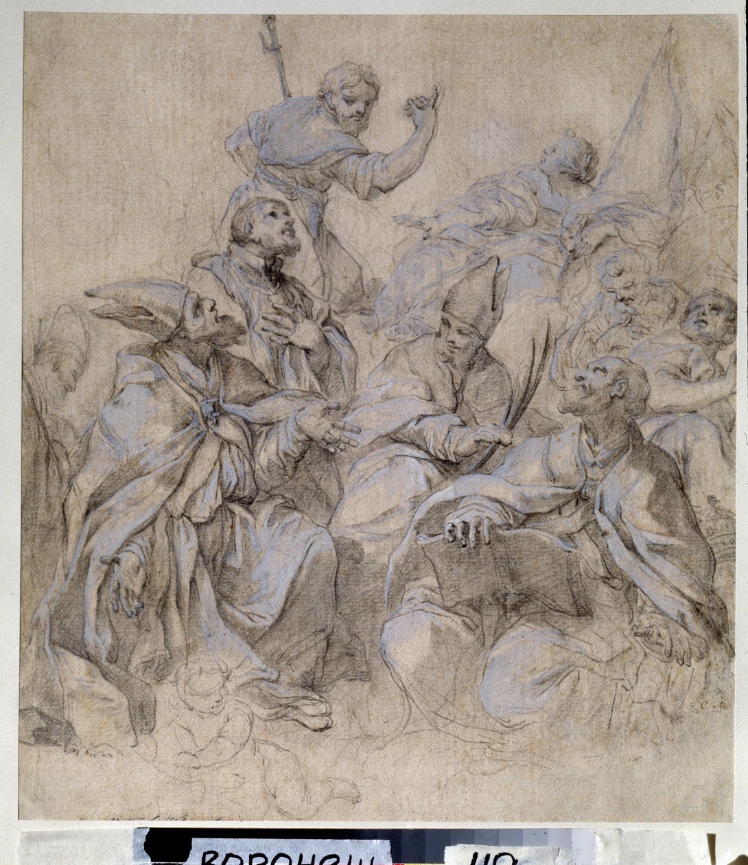 Förberedande ritning till fresken i Santa Maria del Popolo-kyrkan i Rom (gouache och blyerts på papper) av Carlo Maratta or Maratti