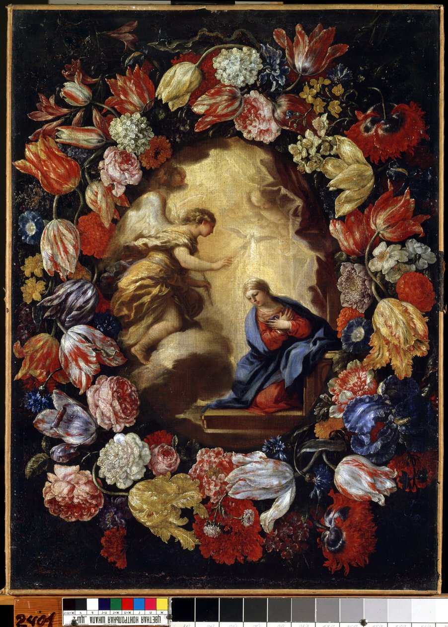 ""Bebådelsen med blommor"" Målning av Carlo Maratta (1625-1713) Mikalojus Konstantinas Ciurlionis Fine Arts Museum, Kaunas, Litauen av Carlo Maratta or Maratti