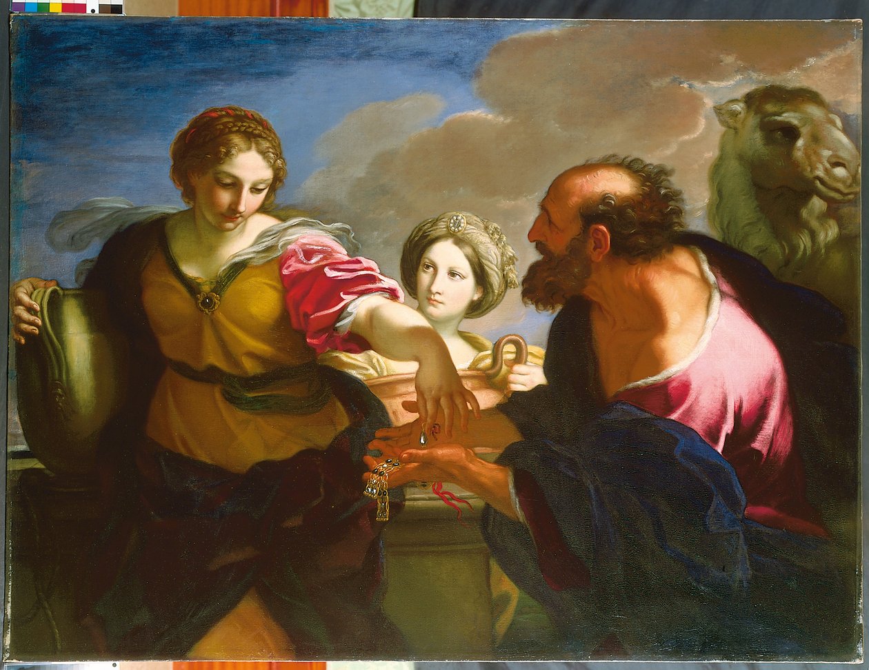 Rebecca And Eliezer At The Well (olja på duk) av Carlo Maratta or Maratti