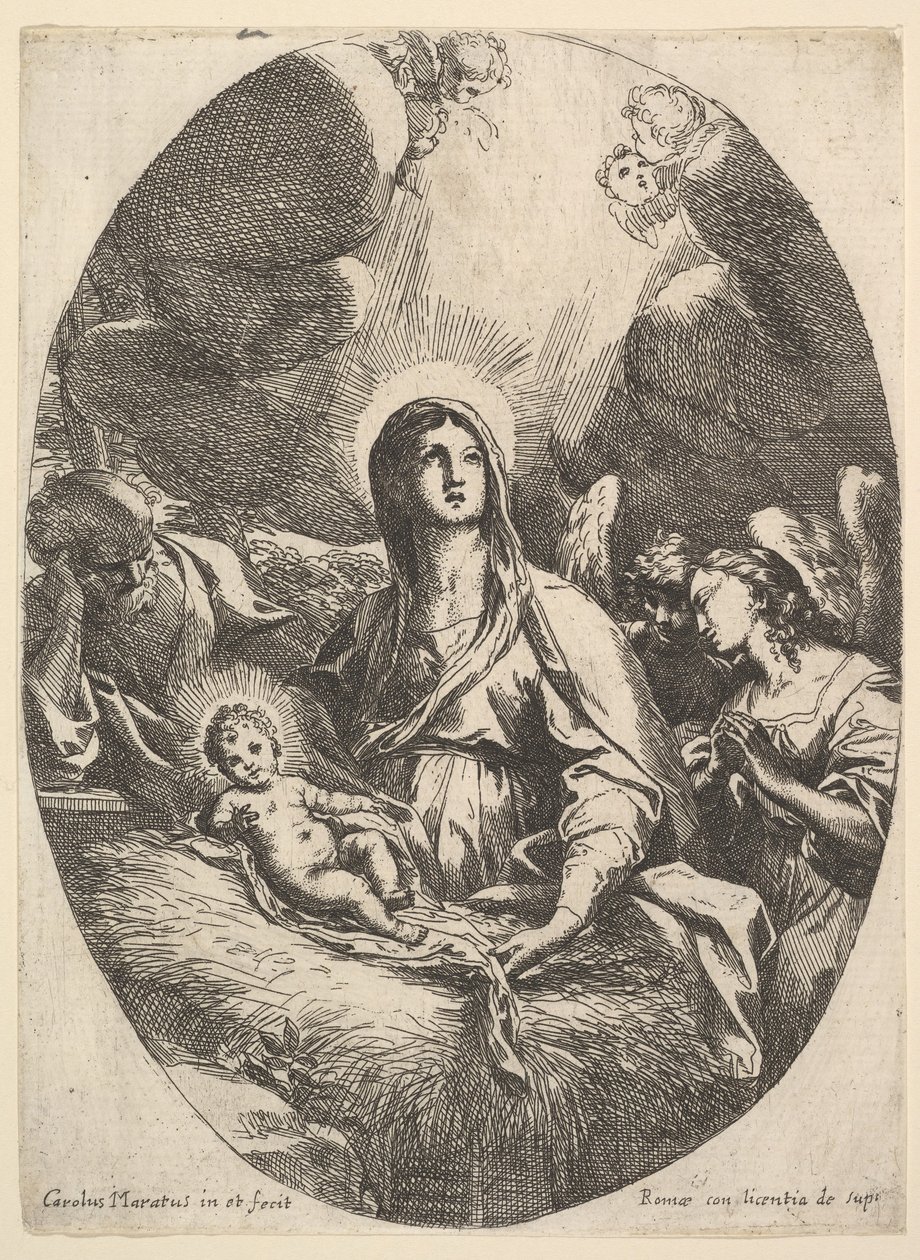 Änglarnas tillbedjan. av Carlo Maratta or Maratti
