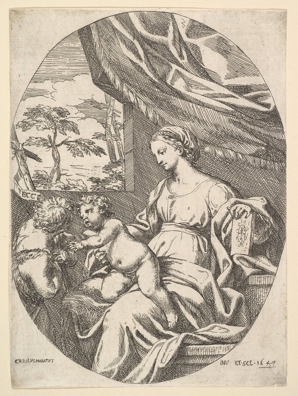 Jungfrun och barnet med den unge Johannes döparen, 1647. av Carlo Maratta or Maratti