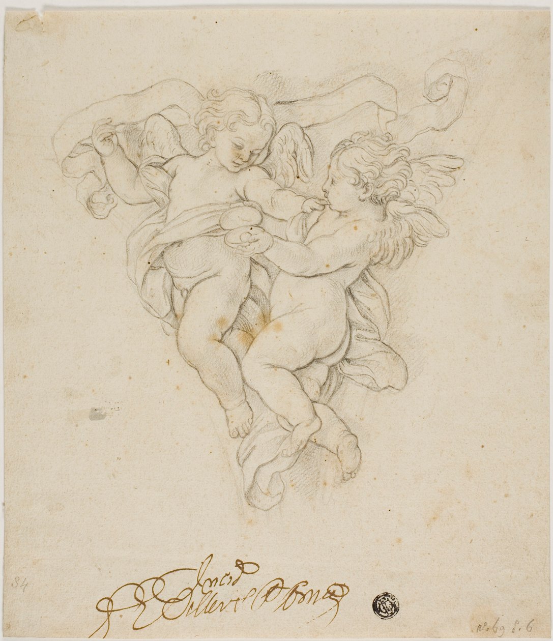 Spandrel dekoration med två Putti av Carlo Maratti