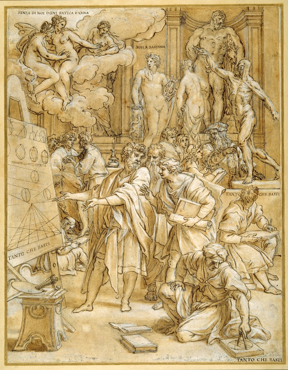 The School of Design (penna & bläck med tvätt & gouache, över krita, på papper) av Carlo Maratti