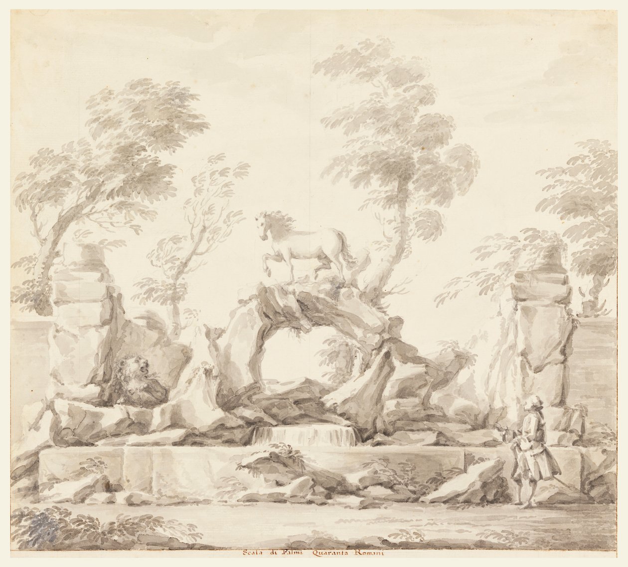 Design för en fontän med Pegasus, för Villa Albani, Rom av Carlo Marchionni