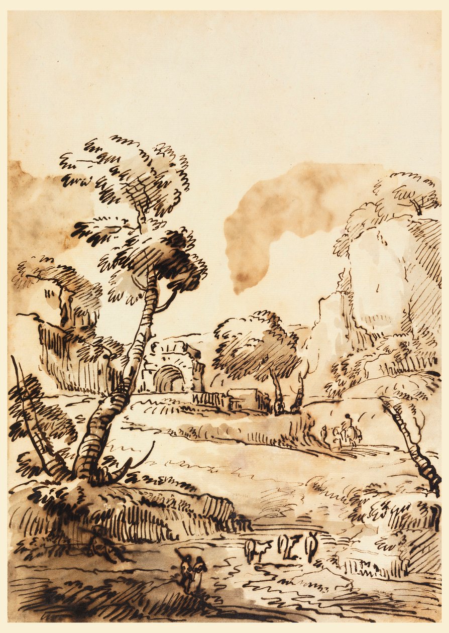 Teckning, Ett pastoralt landskap, 1760-1780 av Carlo Marchionni