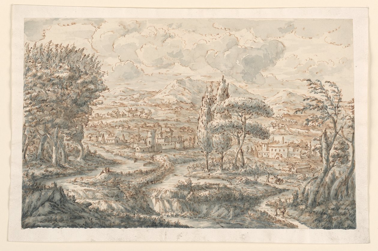 Teckning, En dal, 1750-70 av Carlo Marchionni