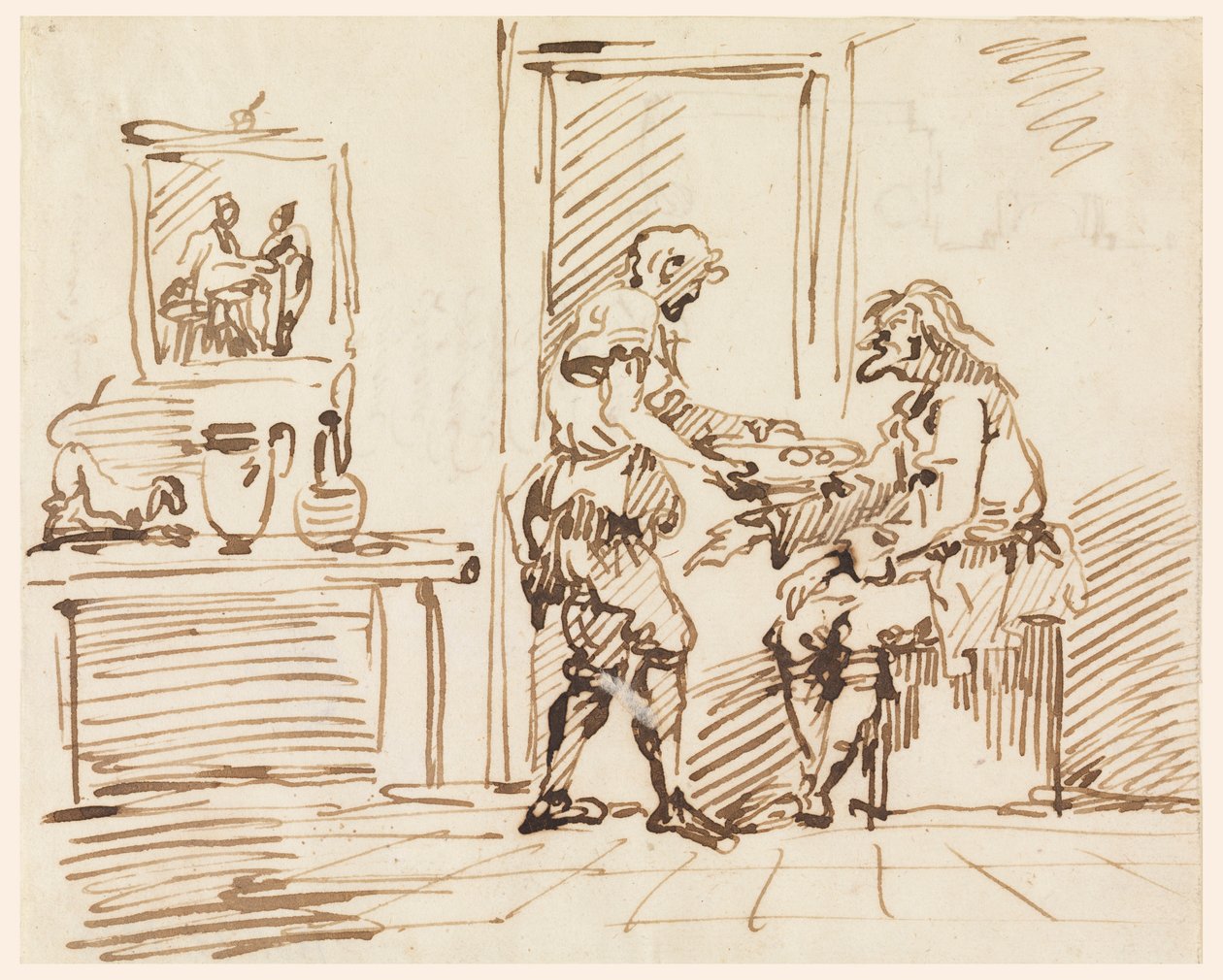 Teckning, En genrescen, 1725-50 av Carlo Marchionni