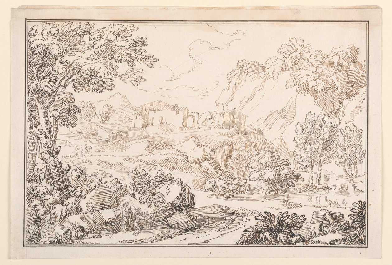Teckning, Ett landskap, 1770-86 av Carlo Marchionni