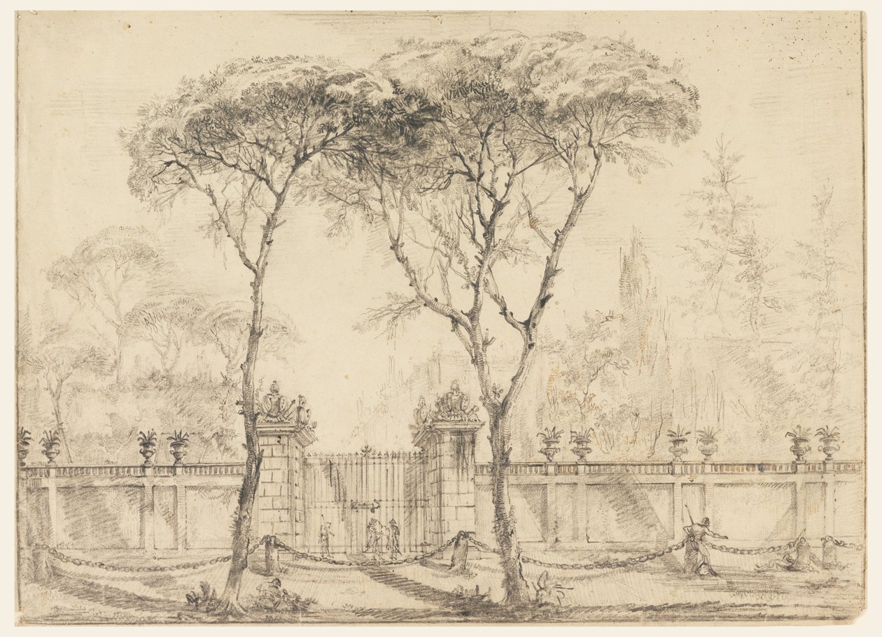Teckning, Vid porten till en villa, 1770-86 av Carlo Marchionni