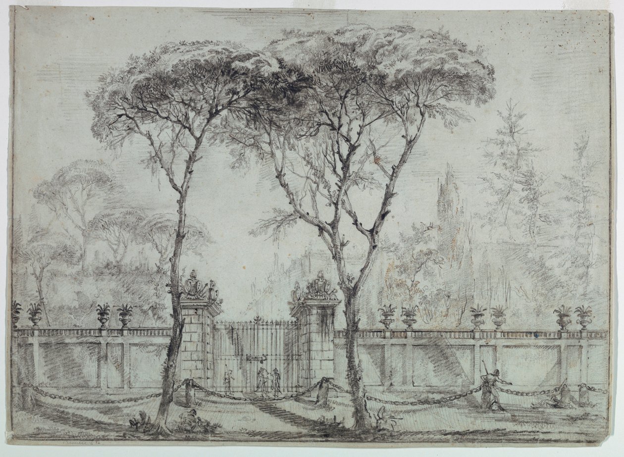Teckning, Vid porten till en villa, 1770-86 av Carlo Marchionni