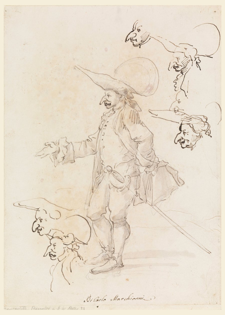 Teckning, Karikatyrer, ca 1725-75 av Carlo Marchionni