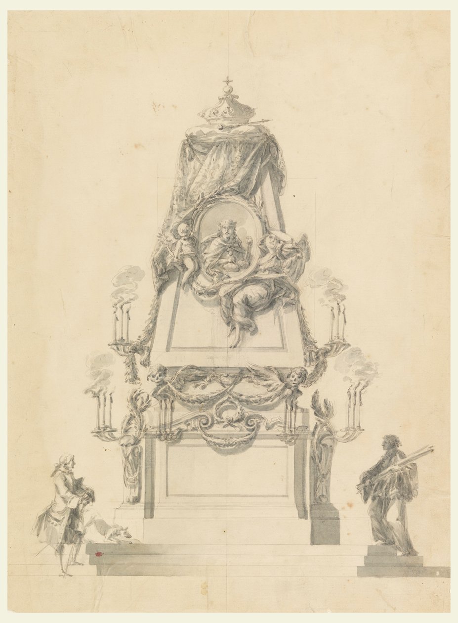 Teckning, Katafalk för en kung, ca 1765 av Carlo Marchionni